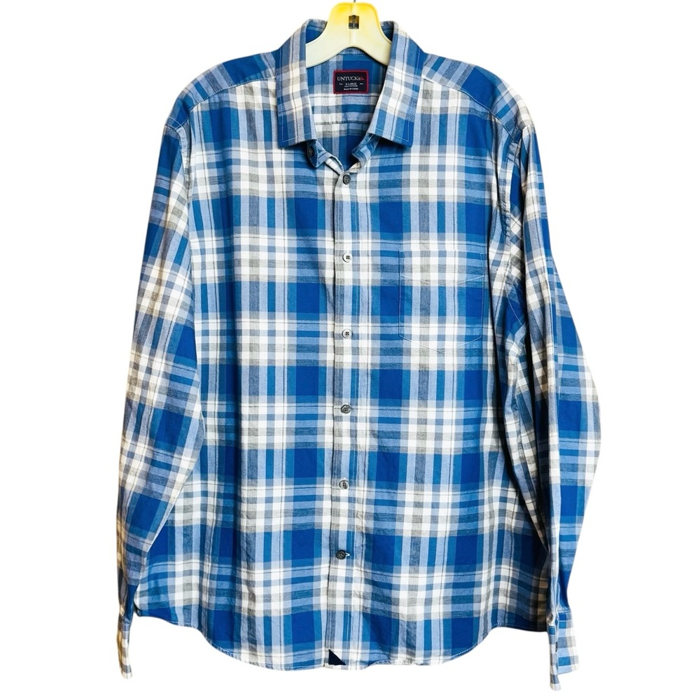 UNTUCKit Blue Plaid Cotton Men's Button Up Casual Shirt size XL